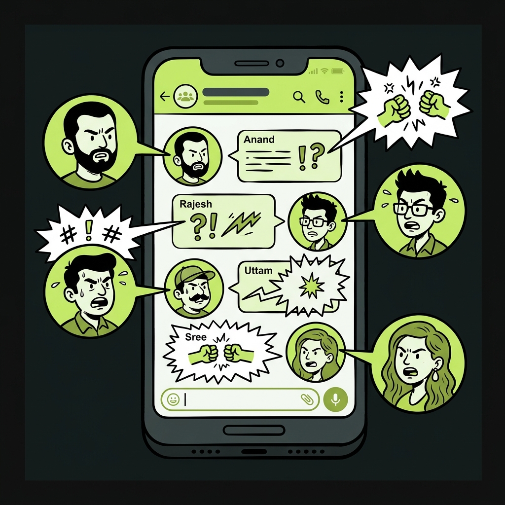 Four friends arguing in a WhatsApp group chat
